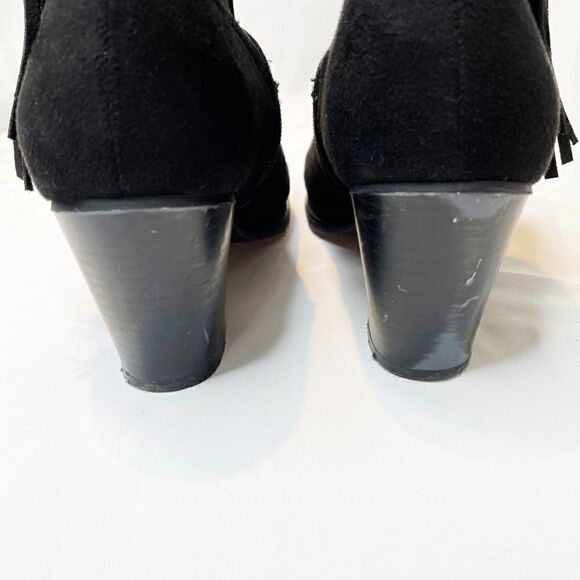 𝅺black Vegan Suede Booties With Fringe - Picture 8 of 8